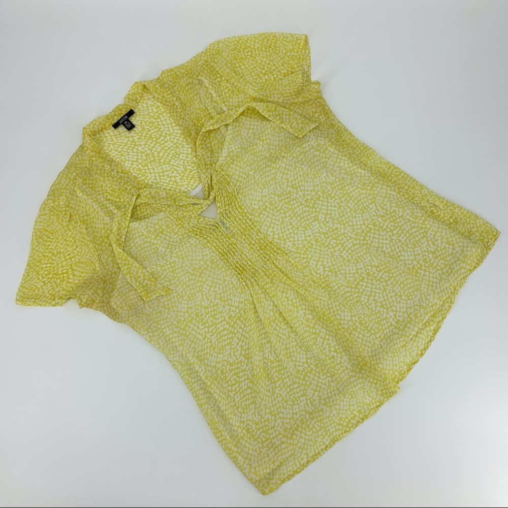 Jacob Short Sleeve Yellow and White Sheer Blouse with White Camisole, Large